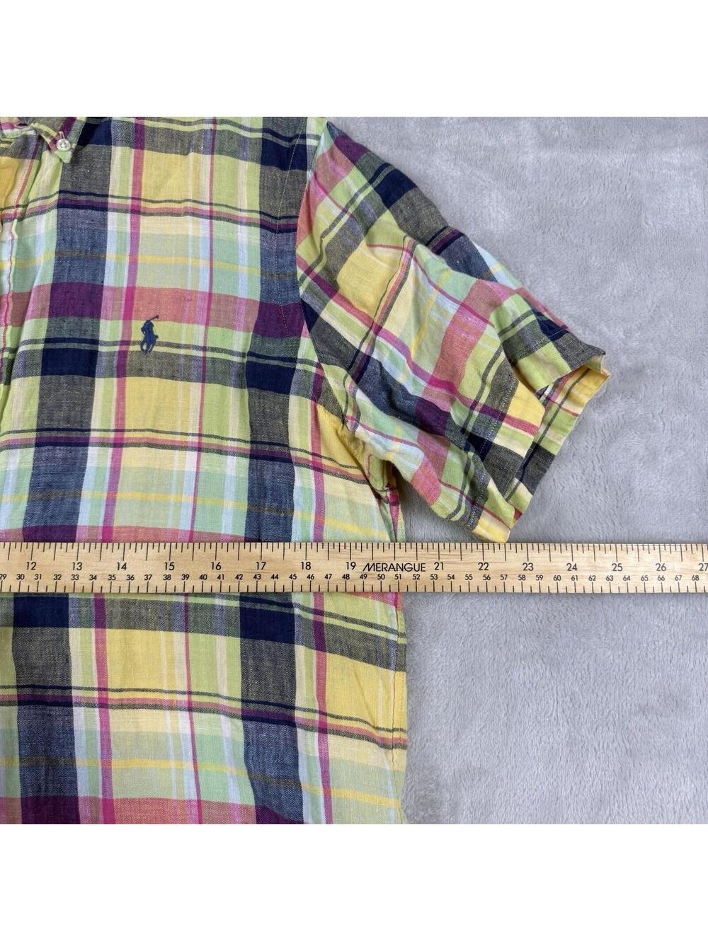 Polo Ralph Lauren Plaid Linen Button Up Shirt Men Medium Preppy Coastal prep Ivy - Picture 5 of 8